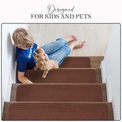 RUG WEAVERS Non-Slip Carpet Stair Treads (7 Pack) - Easy Installation - Safety Protection Anti-Skid Rug Pads for Kids and Pets - Self-Adhesive Step Mats for Stairs – 20 x 76 cm (7, BEIGE)