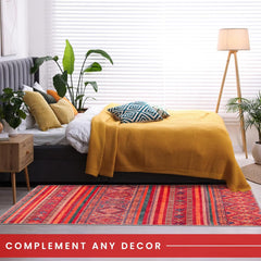 Rugs Depot 1322K – Machine Washable Red Tribal Kilim Rug | Multicolor Geometric Striped Carpet for Living Room, Bedroom & Dining