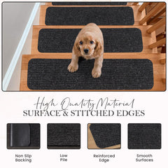 RUG WEAVERS Non-Slip Carpet Stair Treads (7 Pack) - Easy Installation - Safety Protection Anti-Skid Rug Pads for Kids and Pets - Self-Adhesive Step Mats for Stairs – 20 x 76 cm (7, BEIGE)