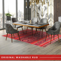 Rugs Depot 1322K – Machine Washable Red Tribal Kilim Rug | Multicolor Geometric Striped Carpet for Living Room, Bedroom & Dining