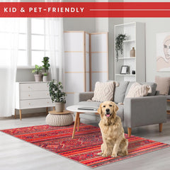 Rugs Depot 1322K – Machine Washable Red Tribal Kilim Rug | Multicolor Geometric Striped Carpet for Living Room, Bedroom & Dining