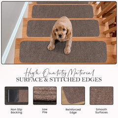RUG WEAVERS Non-Slip Carpet Stair Treads (7 Pack) - Easy Installation - Safety Protection Anti-Skid Rug Pads for Kids and Pets - Self-Adhesive Step Mats for Stairs – 20 x 76 cm (7, BEIGE)