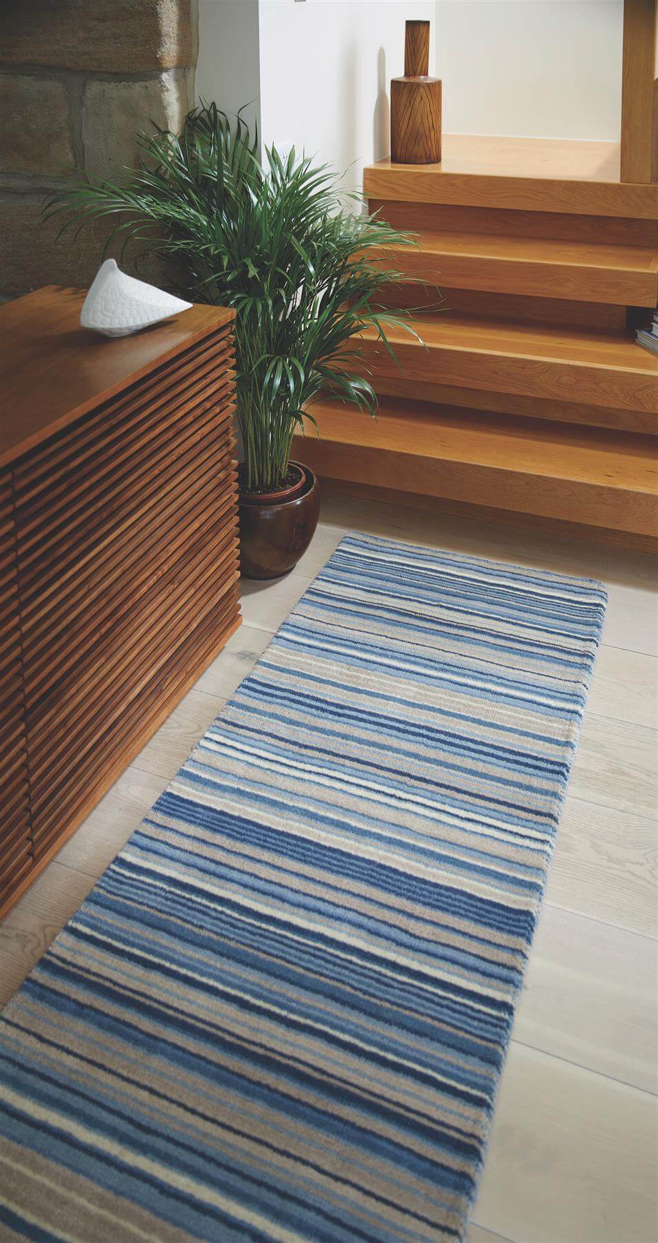 Fine Stripes Blue Wool Rug — room photo 5