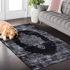 Rugs Depot Kilim Black and Gray Medallion Washable Rug Design 1319