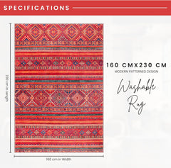 Rugs Depot 1322K – Machine Washable Red Tribal Kilim Rug | Multicolor Geometric Striped Carpet for Living Room, Bedroom & Dining