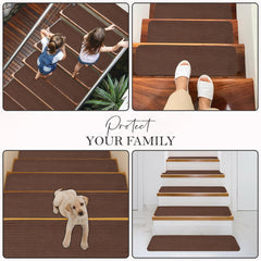 RUG WEAVERS Non-Slip Carpet Stair Treads (7 Pack) - Easy Installation - Safety Protection Anti-Skid Rug Pads for Kids and Pets - Self-Adhesive Step Mats for Stairs – 20 x 76 cm (7, BEIGE)