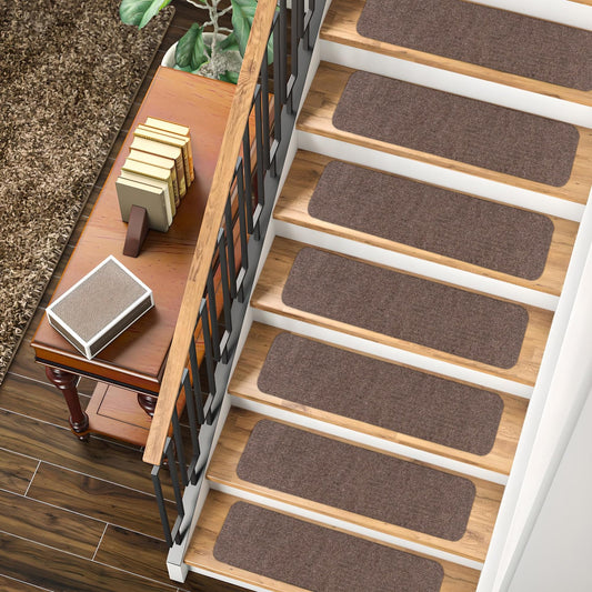 RUG WEAVERS Non-Slip Carpet Stair Treads (7 Pack) - Easy Installation - Safety Protection Anti-Skid Rug Pads for Kids and Pets - Self-Adhesive Step Mats for Stairs – 20 x 76 cm (7, BEIGE)