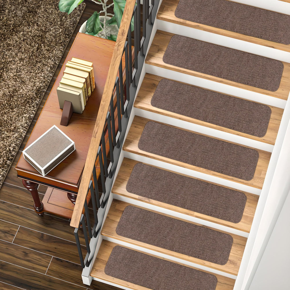 RUG WEAVERS Non-Slip Carpet Stair Treads (7 Pack) - Easy Installation - Safety Protection Anti-Skid Rug Pads for Kids and Pets - Self-Adhesive Step Mats for Stairs – 20 x 76 cm (7, BEIGE)