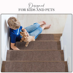 RUG WEAVERS Non-Slip Carpet Stair Treads (7 Pack) - Easy Installation - Safety Protection Anti-Skid Rug Pads for Kids and Pets - Self-Adhesive Step Mats for Stairs – 20 x 76 cm (7, BEIGE)
