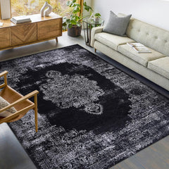 Rugs Depot Kilim Black and Gray Medallion Washable Rug Design 1319