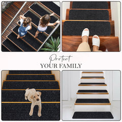 RUG WEAVERS Non-Slip Carpet Stair Treads (7 Pack) - Easy Installation - Safety Protection Anti-Skid Rug Pads for Kids and Pets - Self-Adhesive Step Mats for Stairs – 20 x 76 cm (7, BEIGE)