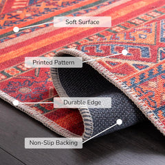 Rugs Depot 1322K – Machine Washable Red Tribal Kilim Rug | Multicolor Geometric Striped Carpet for Living Room, Bedroom & Dining