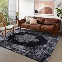 Rugs Depot Kilim Black and Gray Medallion Washable Rug Design 1319