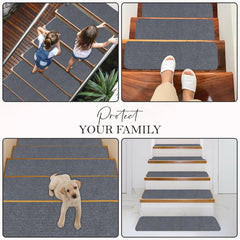RUG WEAVERS Non-Slip Carpet Stair Treads (7 Pack) - Easy Installation - Safety Protection Anti-Skid Rug Pads for Kids and Pets - Self-Adhesive Step Mats for Stairs – 20 x 76 cm (7, BEIGE)