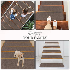 RUG WEAVERS Non-Slip Carpet Stair Treads (7 Pack) - Easy Installation - Safety Protection Anti-Skid Rug Pads for Kids and Pets - Self-Adhesive Step Mats for Stairs – 20 x 76 cm (7, BEIGE)