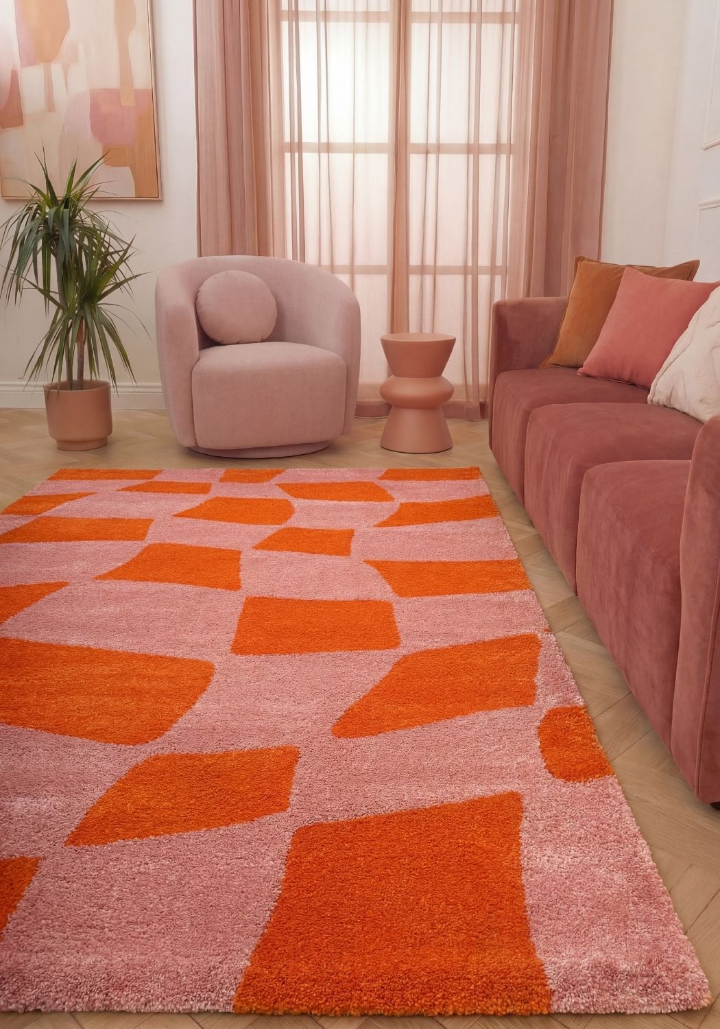 Joli Checkered Orange & Pink Rug — room photo 2