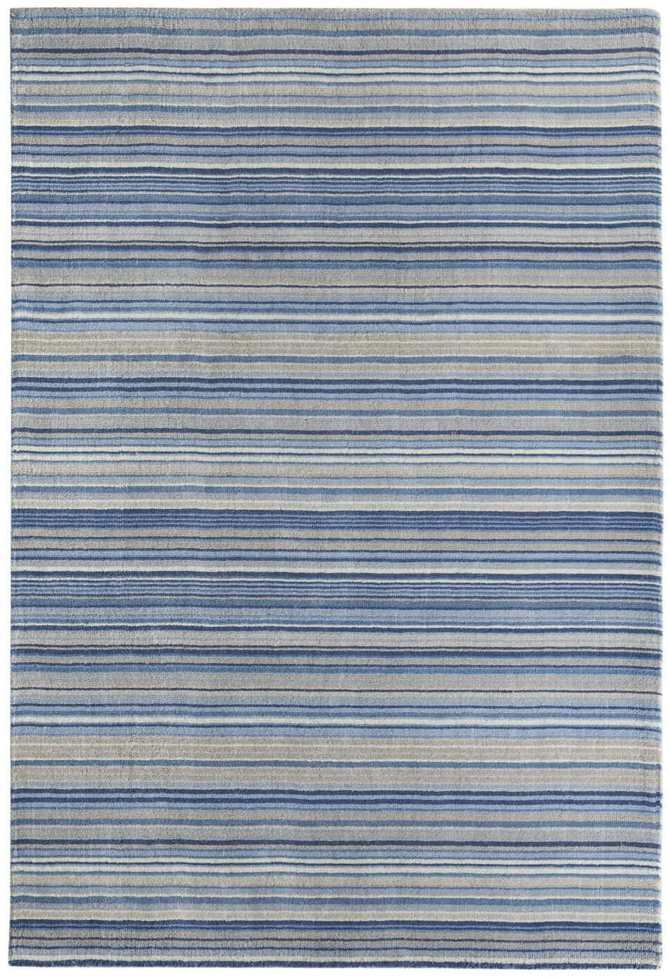 Fine Stripes Blue Wool Rug — top view