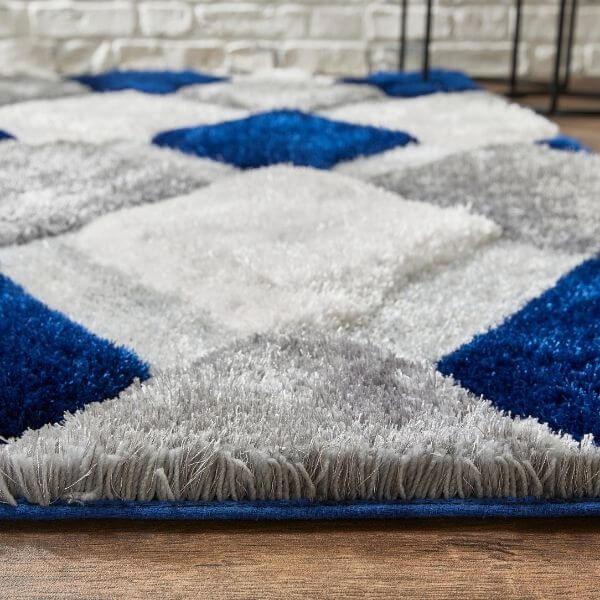 3D Navy Geometric Shaggy Rug — room photo 6