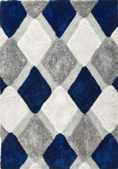 3D Navy Geometric Shaggy Rug — top view