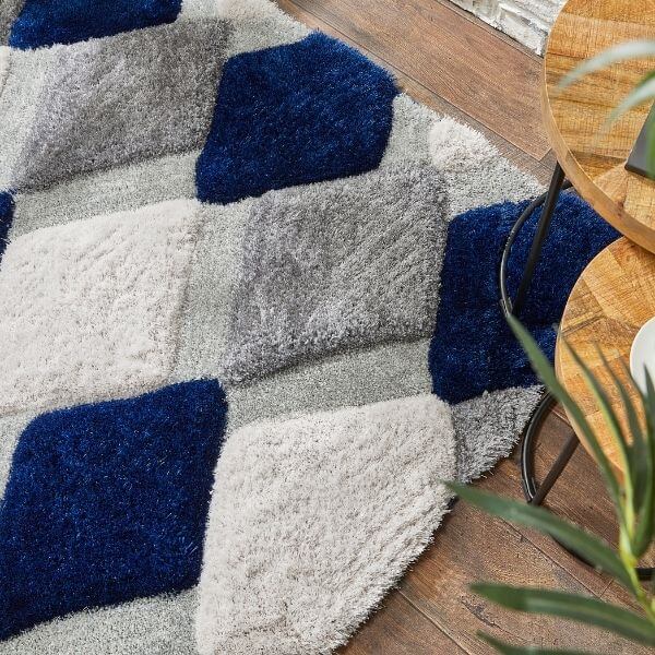 3D Navy Geometric Shaggy Rug — room photo 5
