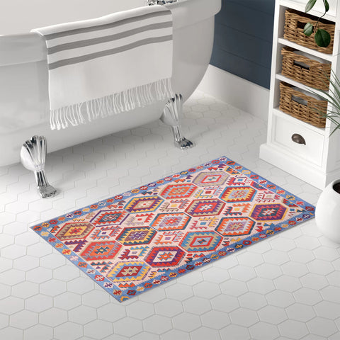 Rugs Depot Traditional Blue Abstract Washable Rug Design 1315