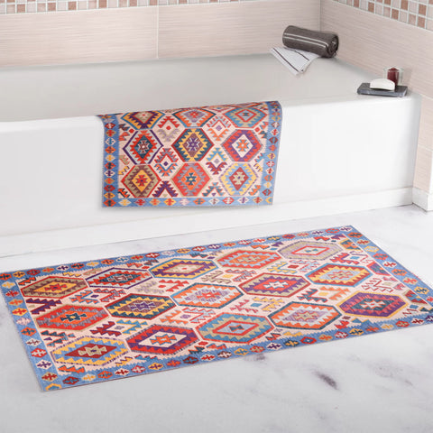 Rugs Depot Traditional Blue Abstract Washable Rug Design 1315