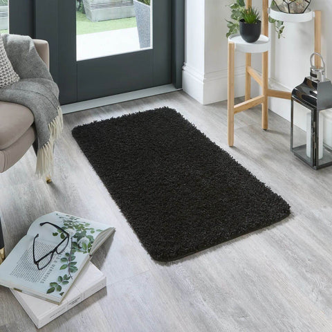 Washable Black Shaggy Rug