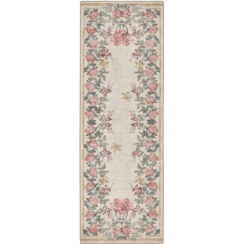 Eco-Washable Cream Rug Flower Design