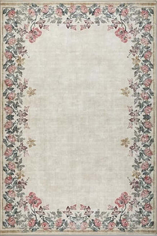Eco-Washable Cream Rug Flower Design