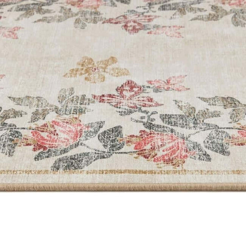 Eco-Washable Cream Rug Flower Design