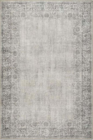Eco-Washable Grey Rug Bordered Design