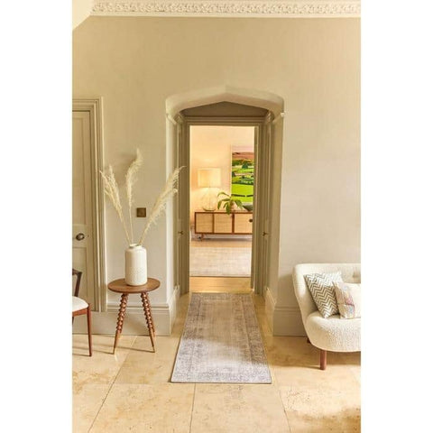 Eco-Washable Grey Rug Bordered Design