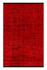 Red rug with black abstract pattern on a white background