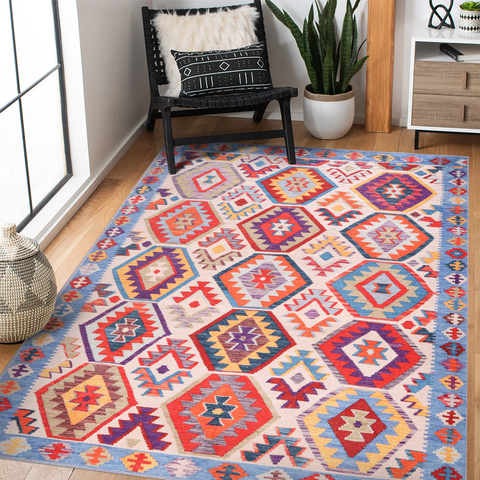 Rugs Depot Traditional Blue Abstract Washable Rug Design 1315