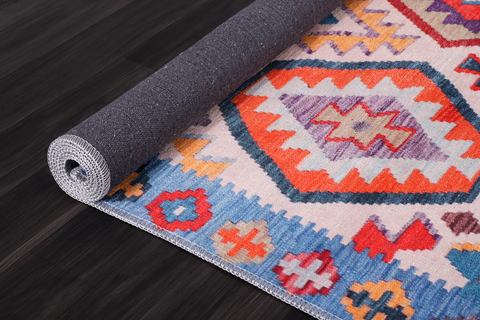 Rugs Depot Traditional Blue Abstract Washable Rug Design 1315