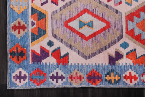 Rugs Depot Traditional Blue Abstract Washable Rug Design 1315