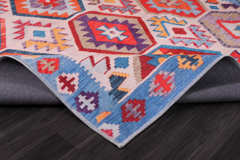 Rugs Depot Traditional Blue Abstract Washable Rug Design 1315