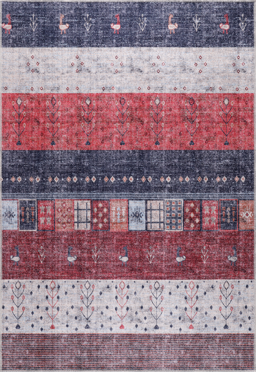 Rugs Depot NH1339 – Machine Washable Gabbeh Rug | Tribal Striped Oriental Carpet with Symbolic Motifs for Living Room, Bedroom & Dining