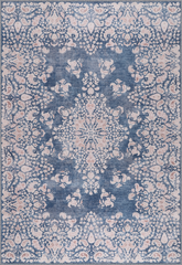 Decorative rug with floral pattern in blue and beige tones
