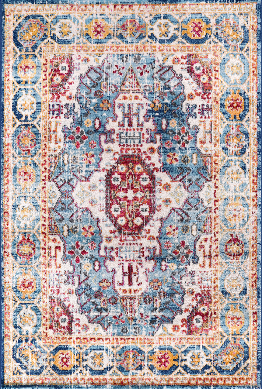 Vintage Area Rug 7664 – Burgundy & Blue Royal Medallion
