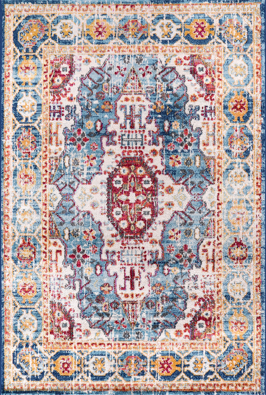 Vintage Area Rug 7664 – Burgundy & Blue Royal Medallion