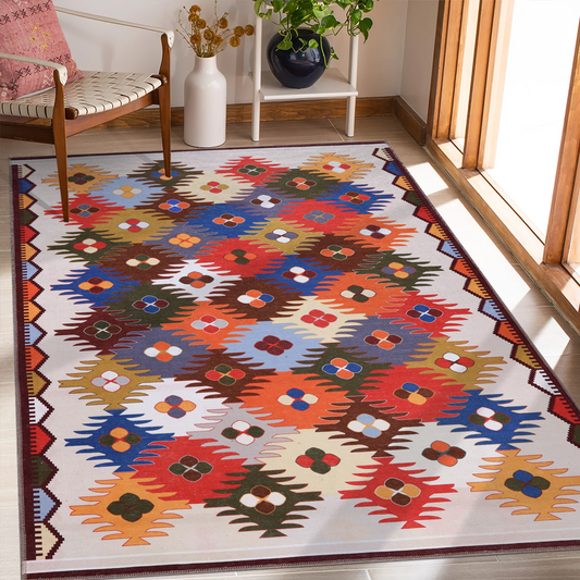 Rugs Depot NH303 – Machine Washable Multicolor Kilim Rug | Traditional Anatolian Geometric Carpet for Living Room, Bedroom & Dining