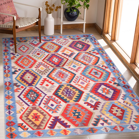 Rugs Depot Traditional Blue Abstract Washable Rug Design 1315