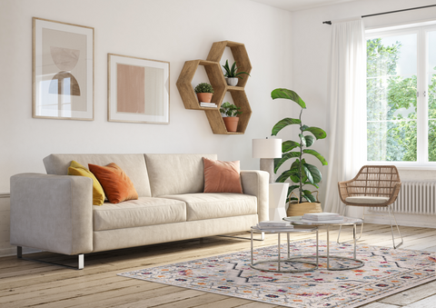 Vintage Area Rug 7655 – Light Grey Traditional Medallion