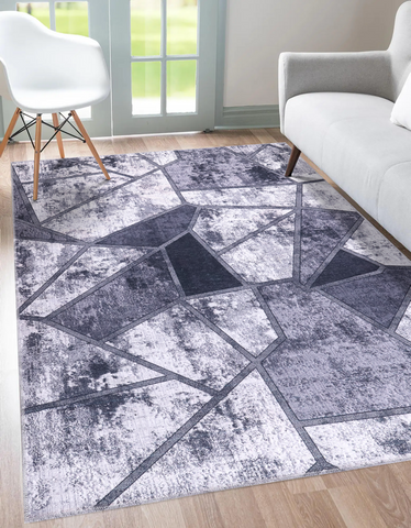 Rugs Depot Geometric Black & White Patchwork Washable Rug Design 4001