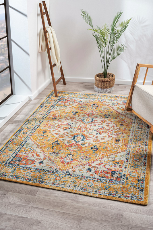 Vintage Area Rug 7656 – Mustard & Rust Bohemian