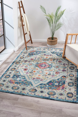 Vintage Area Rug 7657 – Teal Distressed Medallion