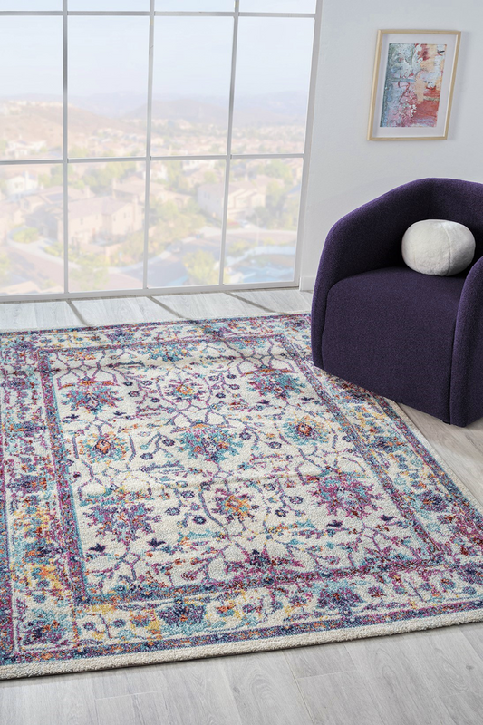Vintage Area Rug 7658 – Purple Distressed Floral