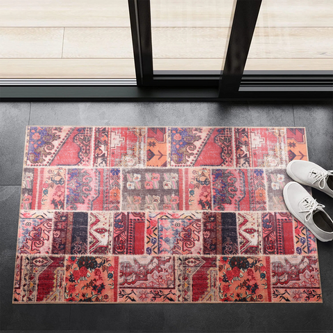 Rugs Depot Kilim Red Medallion Patchwork Washable Rug Design 1306