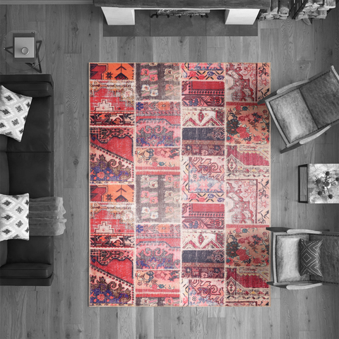 Rugs Depot Kilim Red Medallion Patchwork Washable Rug Design 1306